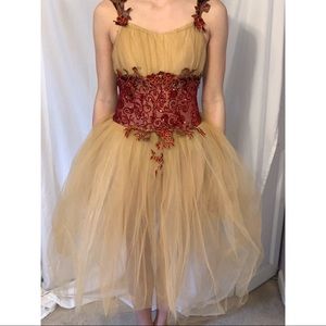 Nude and Red Tulle Ballet Costume